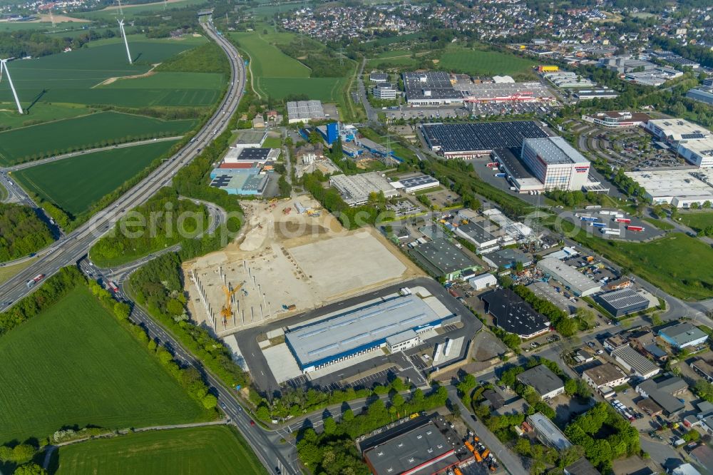 Witten from above - Construction site to build a new building complex on the site of the logistics center of Hermes Germany GmbH on Salinger Feld in Witten in the state North Rhine-Westphalia, Germany