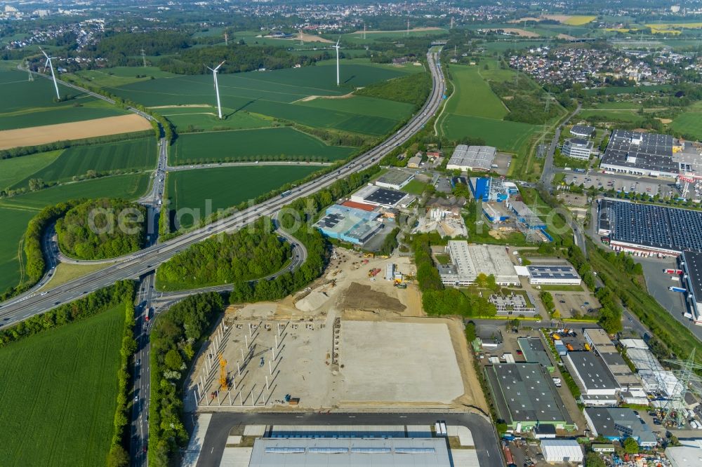 Witten from the bird's eye view: Construction site to build a new building complex on the site of the logistics center of Hermes Germany GmbH on Salinger Feld in Witten in the state North Rhine-Westphalia, Germany