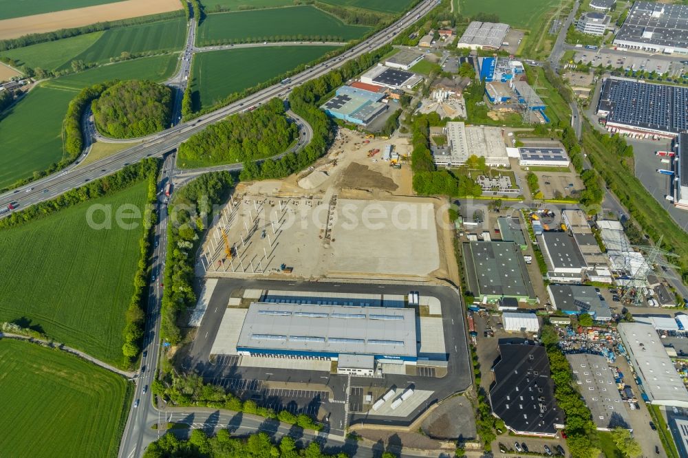 Aerial image Witten - Construction site to build a new building complex on the site of the logistics center of Hermes Germany GmbH on Salinger Feld in Witten in the state North Rhine-Westphalia, Germany