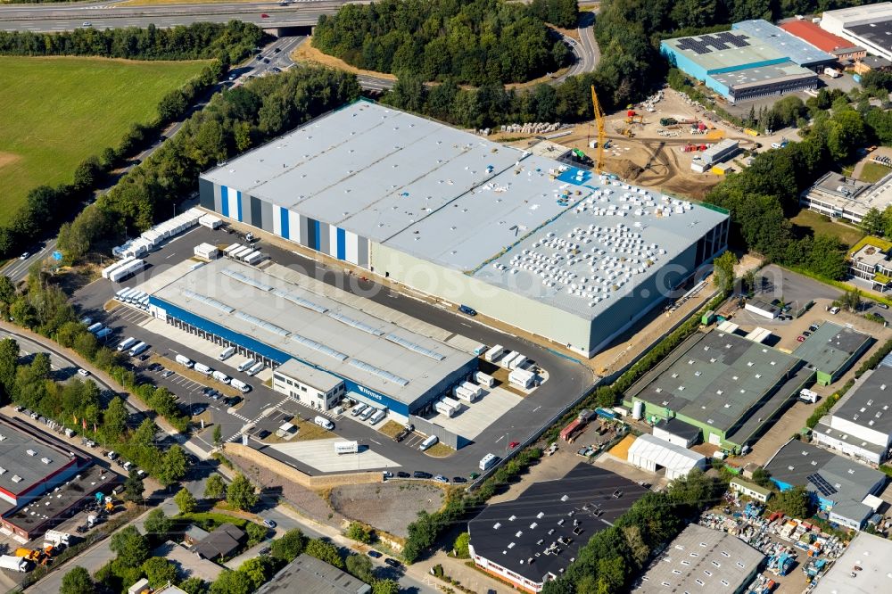 Witten from above - Construction site to build a new building complex on the site of the logistics center of Hermes Germany GmbH on Salinger Feld in Witten in the state North Rhine-Westphalia, Germany