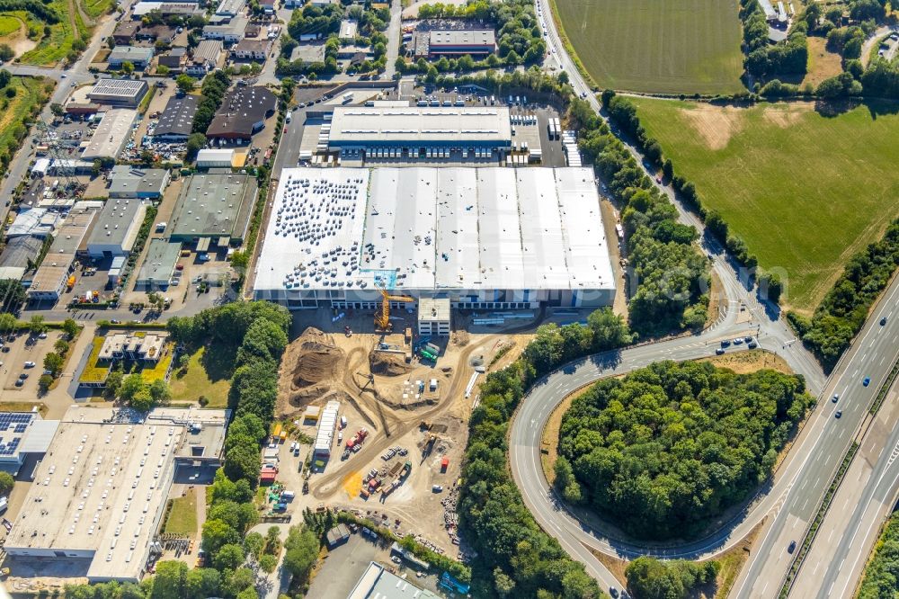 Witten from the bird's eye view: Construction site to build a new building complex on the site of the logistics center of Hermes Germany GmbH on Salinger Feld in Witten in the state North Rhine-Westphalia, Germany