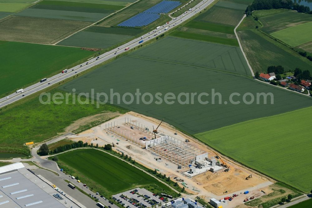 Odelzhausen from the bird's eye view: Construction site for the construction of a logistics center of C.E. NOERPEL GmbH in Odelzhausen, Bavaria, Germany