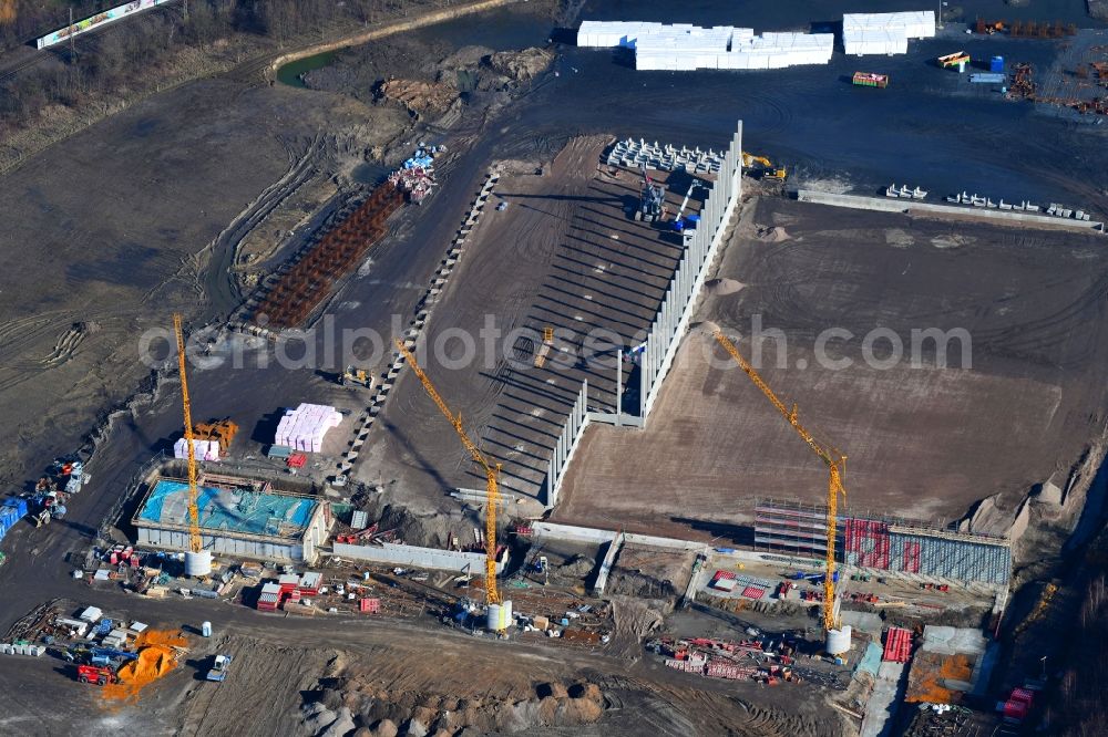 Herne from above - Construction site to build a new building complex on the site of the logistics center of NORDFROST GmbH & Co. KG Am Malakowturm in Herne in the state North Rhine-Westphalia, Germany