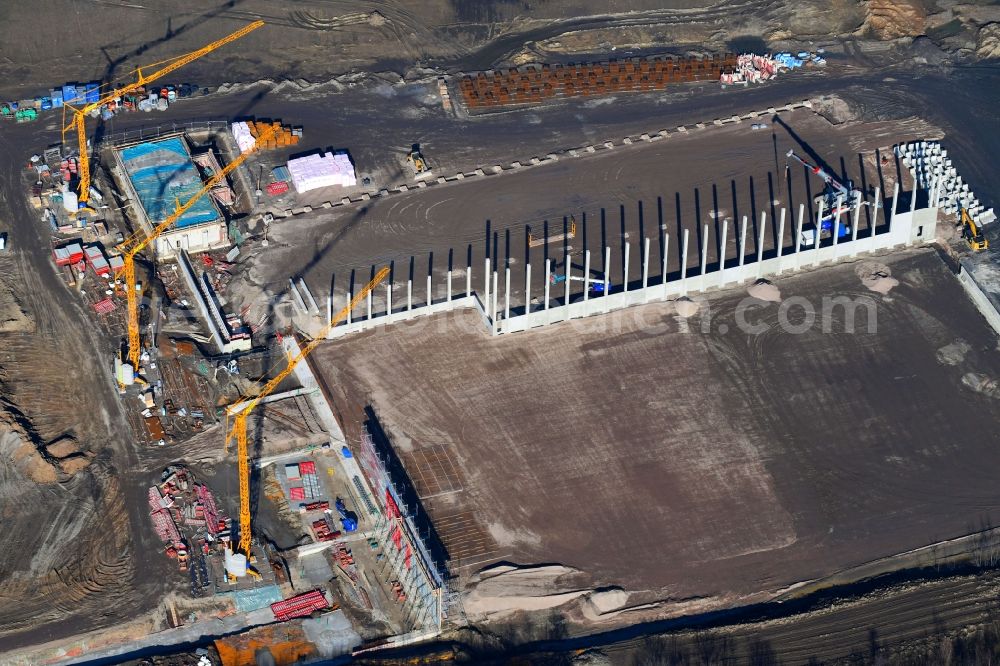 Herne from the bird's eye view: Construction site to build a new building complex on the site of the logistics center of NORDFROST GmbH & Co. KG Am Malakowturm in Herne in the state North Rhine-Westphalia, Germany