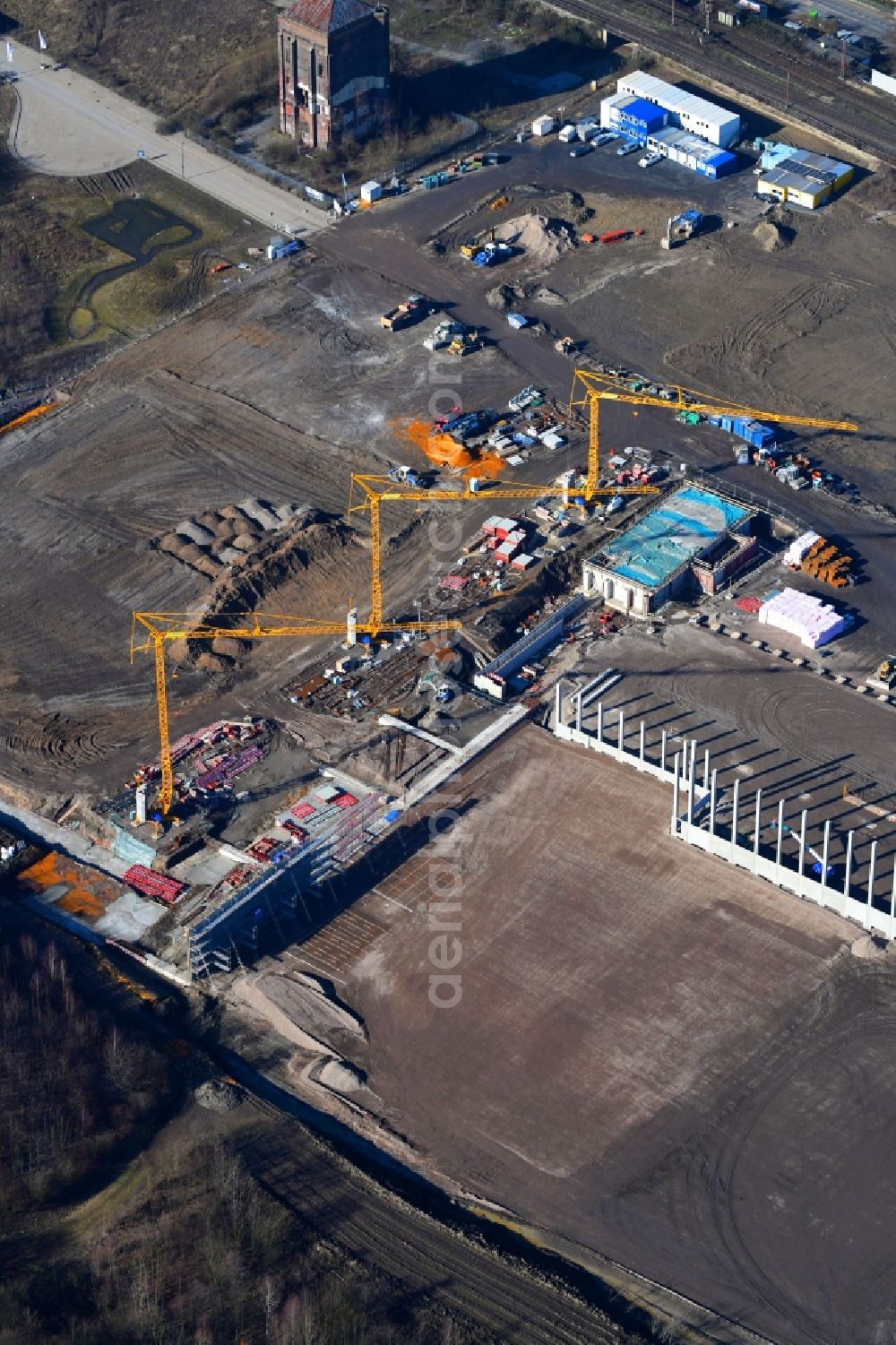 Aerial image Herne - Construction site to build a new building complex on the site of the logistics center of NORDFROST GmbH & Co. KG Am Malakowturm in Herne in the state North Rhine-Westphalia, Germany