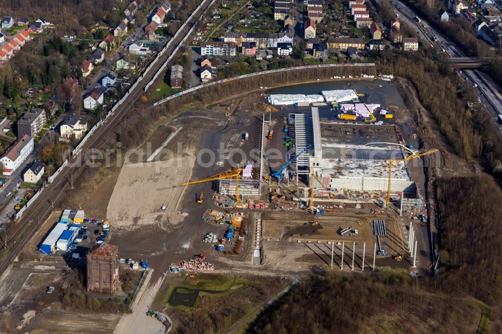 Herne from above - Construction site to build a new building complex on the site of the logistics center of NORDFROST GmbH & Co. KG Am Malakowturm in Herne in the state North Rhine-Westphalia, Germany