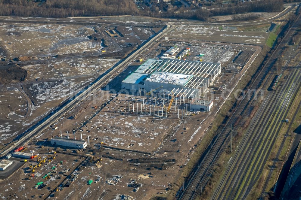 Dortmund from the bird's eye view: Construction site to build a new building complex on the site of the logistics center REWE DORTMUND Grosshandel eG on Rueschebrinkstrasse in Dortmund in the state North Rhine-Westphalia, Germany