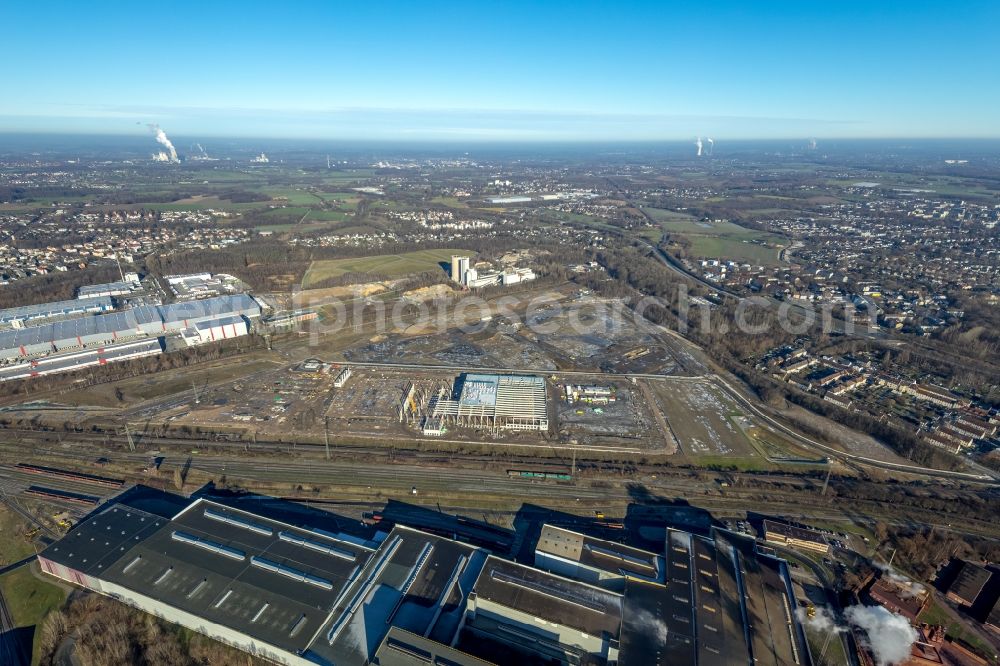 Dortmund from above - Construction site to build a new building complex on the site of the logistics center REWE DORTMUND Grosshandel eG on Rueschebrinkstrasse in Dortmund in the state North Rhine-Westphalia, Germany