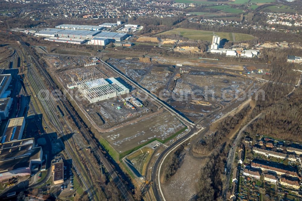 Aerial photograph Dortmund - Construction site to build a new building complex on the site of the logistics center REWE DORTMUND Grosshandel eG on Rueschebrinkstrasse in Dortmund in the state North Rhine-Westphalia, Germany