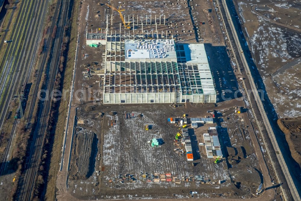 Dortmund from above - Construction site to build a new building complex on the site of the logistics center REWE DORTMUND Grosshandel eG on Rueschebrinkstrasse in Dortmund in the state North Rhine-Westphalia, Germany