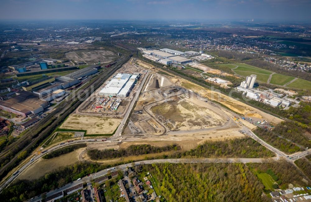 Dortmund from above - Construction site to build a new building complex on the site of the logistics center REWE DORTMUND Grosshandel eG on Rueschebrinkstrasse in Dortmund in the state North Rhine-Westphalia, Germany