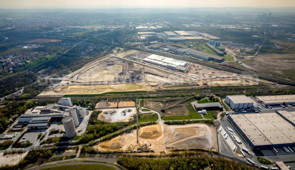 Aerial photograph Dortmund - Construction site to build a new building complex on the site of the logistics center REWE DORTMUND Grosshandel eG on Rueschebrinkstrasse in Dortmund in the state North Rhine-Westphalia, Germany