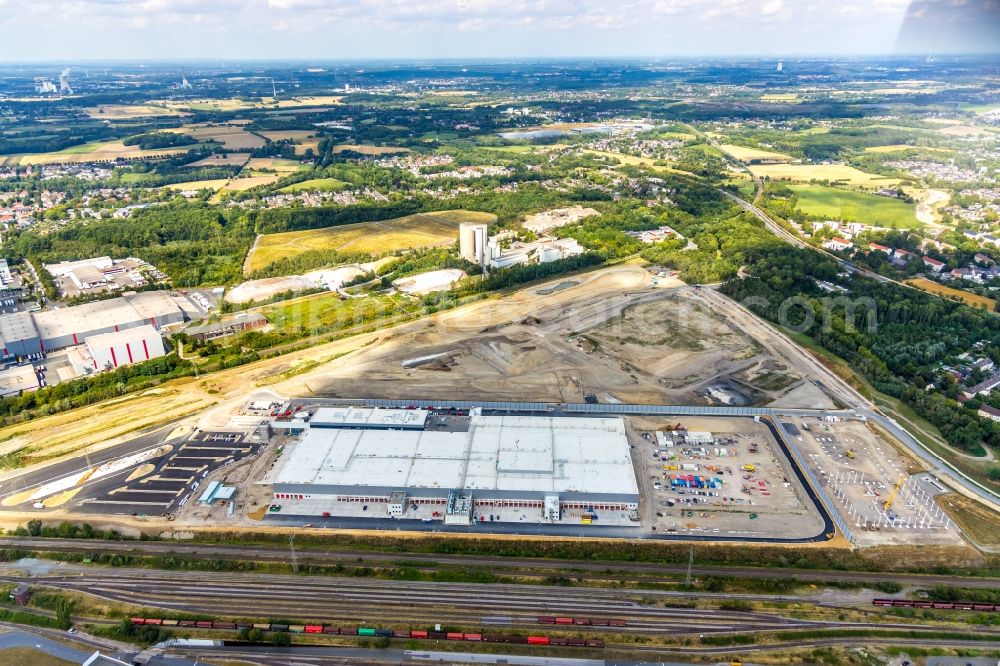 Dortmund from the bird's eye view: Construction site to build a new building complex on the site of the logistics center REWE DORTMUND Grosshandel eG on Rueschebrinkstrasse in Dortmund in the state North Rhine-Westphalia, Germany