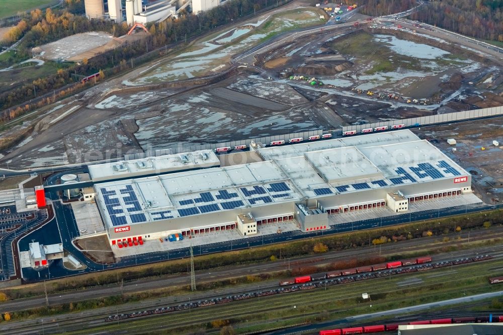 Dortmund from the bird's eye view: Construction site to build a new building complex on the site of the logistics center REWE DORTMUND Grosshandel eG on Rueschebrinkstrasse in Dortmund in the state North Rhine-Westphalia, Germany