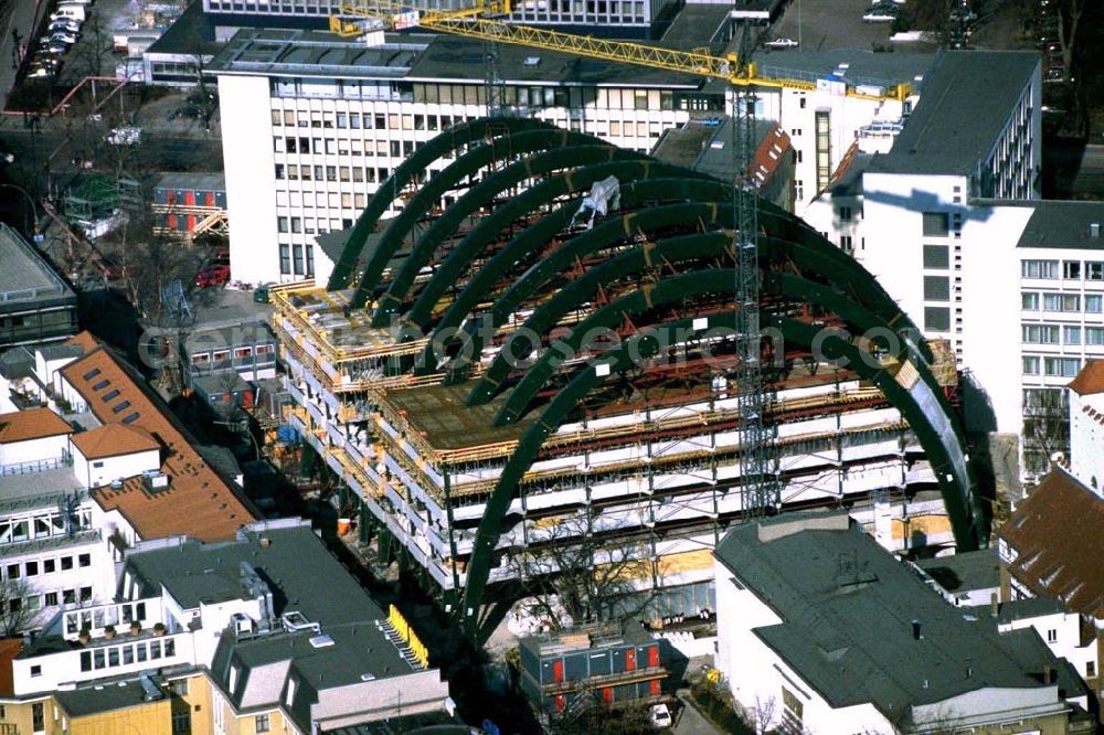 Aerial photograph - Construction of the Ludwig Erhard Haus (LEH) in Berlin Charlottenburg. The LEH was built by the architects Nicholas Grimshaw & Partner. In the building are the IHK Berlin, the Berlin Stock Exchange and other important institutions of the regional economy