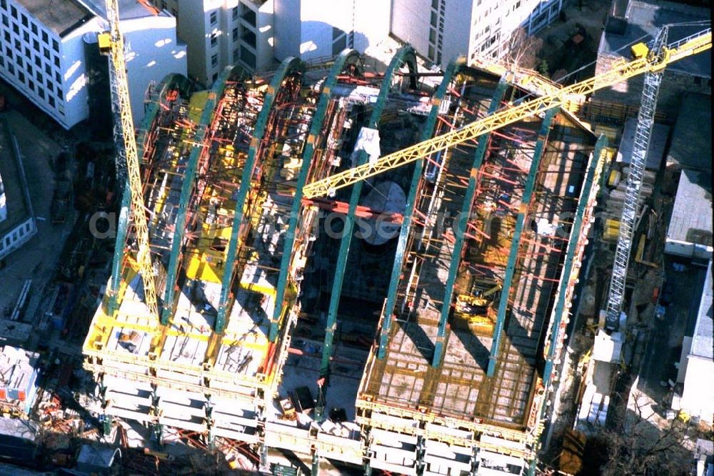 Aerial image - Construction of the Ludwig Erhard Haus (LEH) in Berlin Charlottenburg. The LEH was built by the architects Nicholas Grimshaw & Partner. In the building are the IHK Berlin, the Berlin Stock Exchange and other important institutions of the regional economy