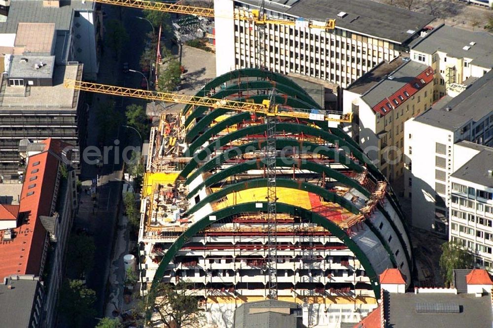 Berlin from the bird's eye view: Construction of the Ludwig Erhard Haus (LEH) in Berlin Charlottenburg. The LEH was built by the architects Nicholas Grimshaw & Partner. In the building are the IHK Berlin, the Berlin Stock Exchange and other important institutions of the regional economy