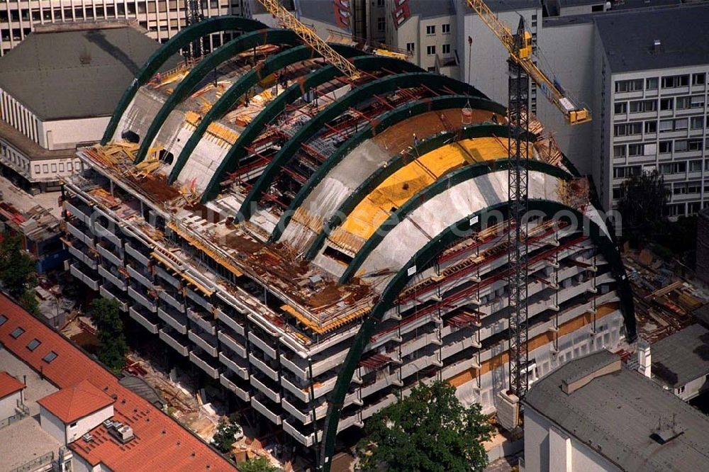 Berlin - Charlottenburg from the bird's eye view: Construction of the Ludwig Erhard Haus (LEH) in Berlin Charlottenburg. The LEH was built by the architects Nicholas Grimshaw & Partner. In the building are the IHK Berlin, the Berlin Stock Exchange and other important institutions of the regional economy