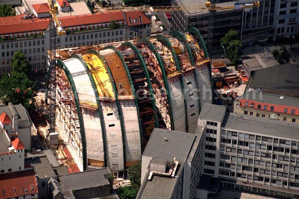 Berlin - Charlottenburg from the bird's eye view: Construction of the Ludwig Erhard Haus (LEH) in Berlin Charlottenburg. The LEH was built by the architects Nicholas Grimshaw & Partner. In the building are the IHK Berlin, the Berlin Stock Exchange and other important institutions of the regional economy