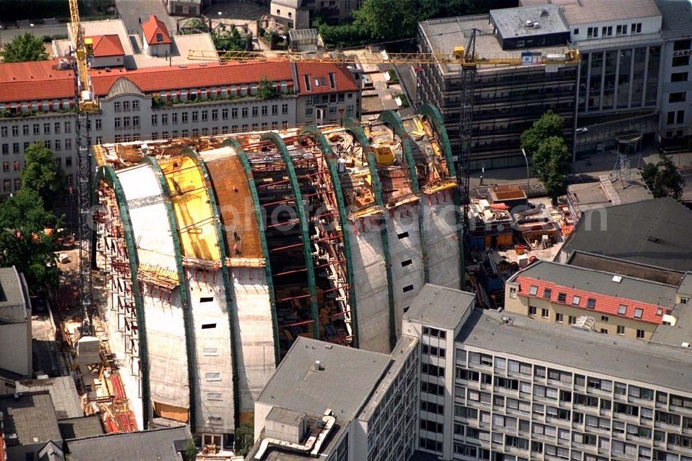 Aerial image Berlin - Charlottenburg - Construction of the Ludwig Erhard Haus (LEH) in Berlin Charlottenburg. The LEH was built by the architects Nicholas Grimshaw & Partner. In the building are the IHK Berlin, the Berlin Stock Exchange and other important institutions of the regional economy