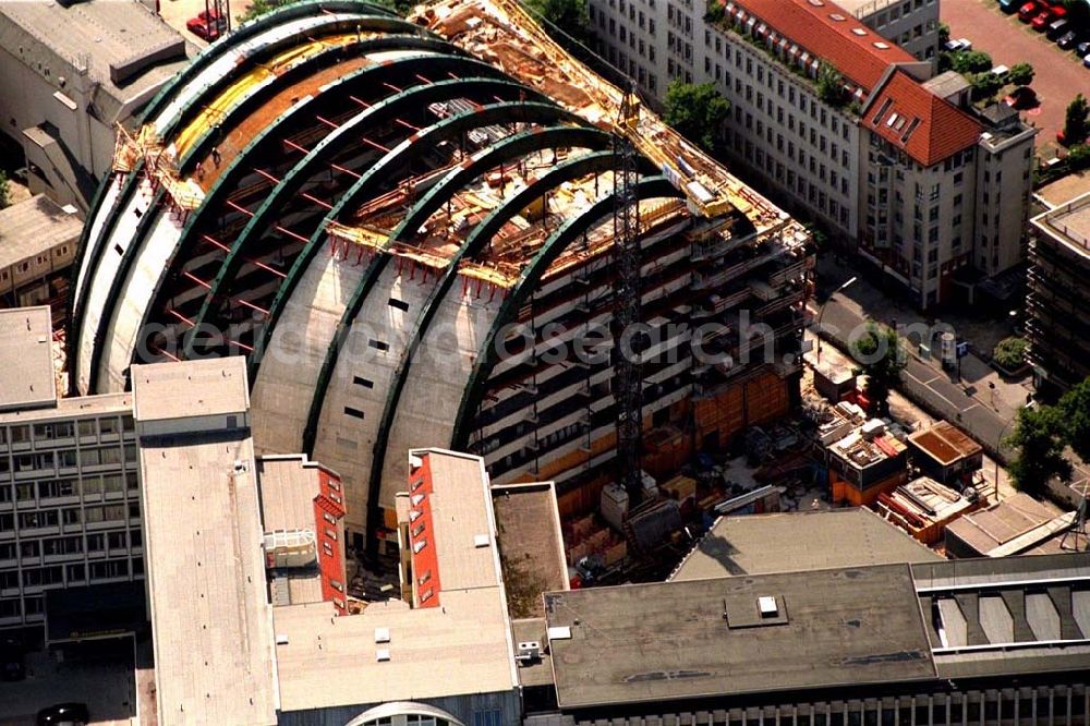 Aerial image Berlin - Charlottenburg - Construction of the Ludwig Erhard Haus (LEH) in Berlin Charlottenburg. The LEH was built by the architects Nicholas Grimshaw & Partner. In the building are the IHK Berlin, the Berlin Stock Exchange and other important institutions of the regional economy