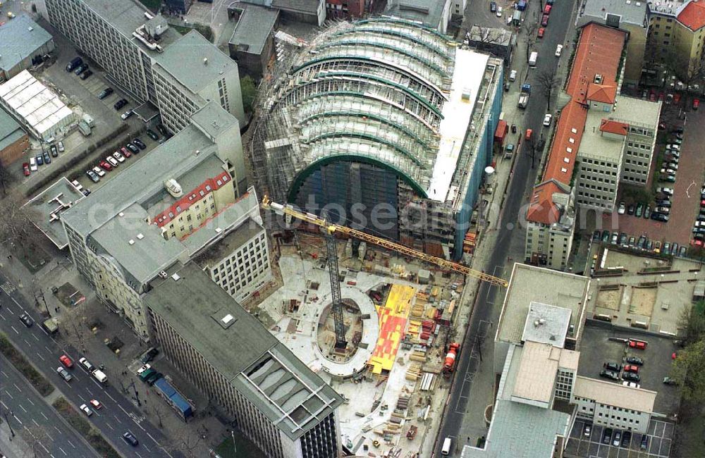 Aerial image Berlin - Construction of the Ludwig Erhard Haus (LEH) in Berlin Charlottenburg. The LEH was built by the architects Nicholas Grimshaw & Partner. In the building are the IHK Berlin, the Berlin Stock Exchange and other important institutions of the regional economy