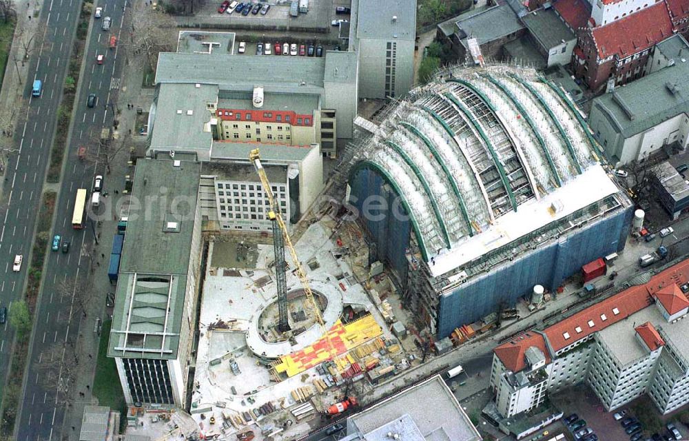 Berlin from above - Construction of the Ludwig Erhard Haus (LEH) in Berlin Charlottenburg. The LEH was built by the architects Nicholas Grimshaw & Partner. In the building are the IHK Berlin, the Berlin Stock Exchange and other important institutions of the regional economy