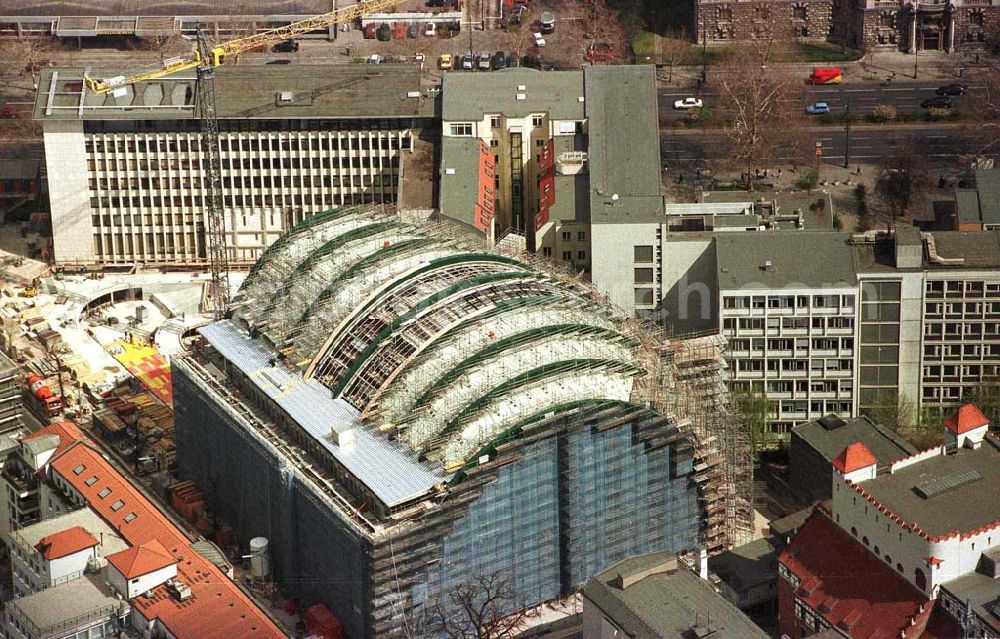 Berlin from the bird's eye view: Construction of the Ludwig Erhard Haus (LEH) in Berlin Charlottenburg. The LEH was built by the architects Nicholas Grimshaw & Partner. In the building are the IHK Berlin, the Berlin Stock Exchange and other important institutions of the regional economy