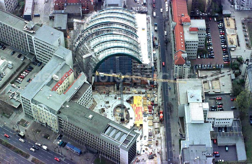 Berlin from above - Construction of the Ludwig Erhard Haus (LEH) in Berlin Charlottenburg. The LEH was built by the architects Nicholas Grimshaw & Partner. In the building are the IHK Berlin, the Berlin Stock Exchange and other important institutions of the regional economy