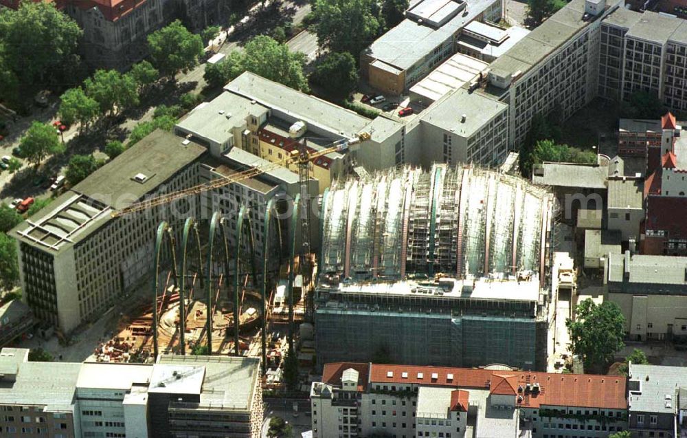 Berlin from above - Construction of the Ludwig Erhard Haus (LEH) in Berlin Charlottenburg. The LEH was built by the architects Nicholas Grimshaw & Partner. In the building are the IHK Berlin, the Berlin Stock Exchange and other important institutions of the regional economy