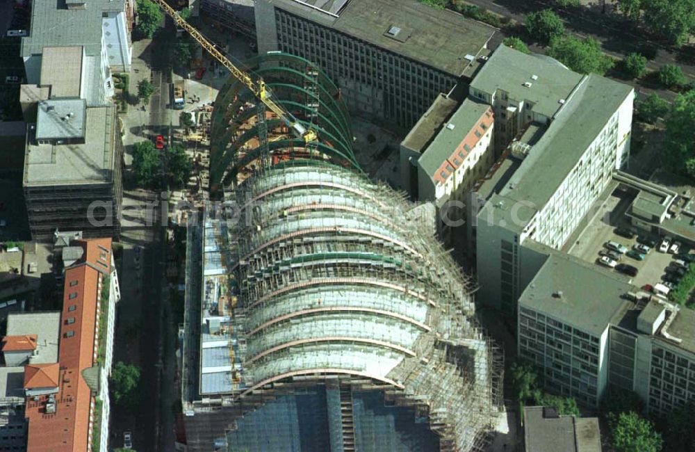 Berlin from above - Construction of the Ludwig Erhard Haus (LEH) in Berlin Charlottenburg. The LEH was built by the architects Nicholas Grimshaw & Partner. In the building are the IHK Berlin, the Berlin Stock Exchange and other important institutions of the regional economy