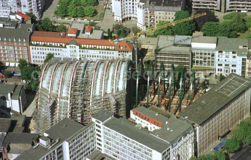 Aerial photograph Berlin - Construction of the Ludwig Erhard Haus (LEH) in Berlin Charlottenburg. The LEH was built by the architects Nicholas Grimshaw & Partner. In the building are the IHK Berlin, the Berlin Stock Exchange and other important institutions of the regional economy