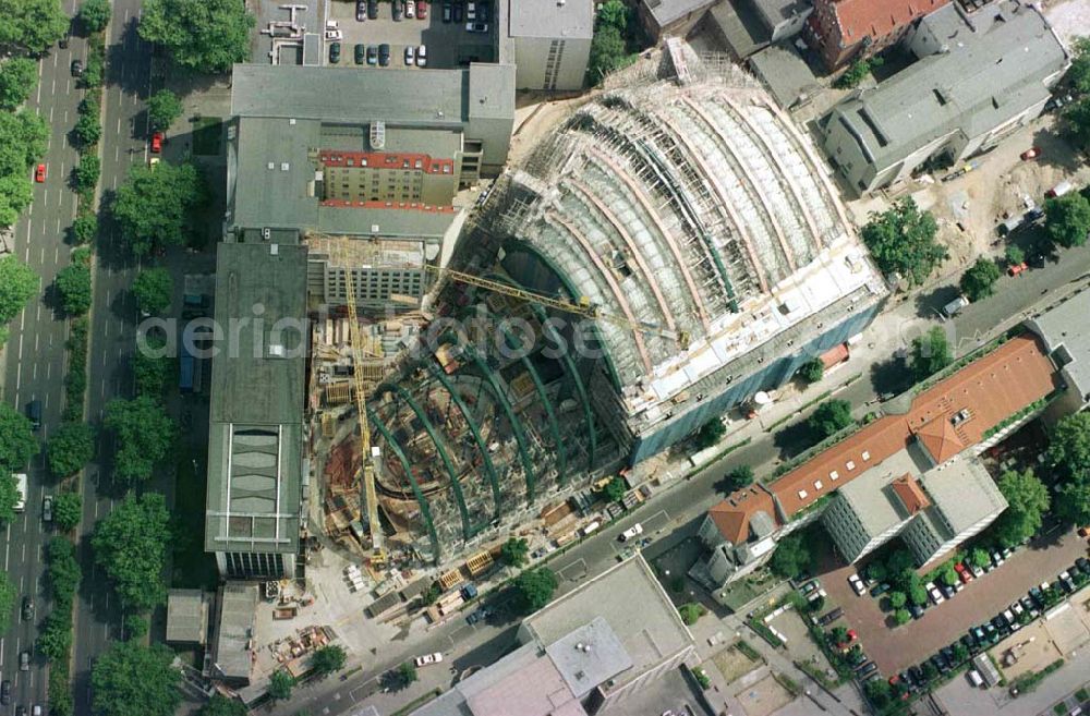 Berlin from above - Construction of the Ludwig Erhard Haus (LEH) in Berlin Charlottenburg. The LEH was built by the architects Nicholas Grimshaw & Partner. In the building are the IHK Berlin, the Berlin Stock Exchange and other important institutions of the regional economy