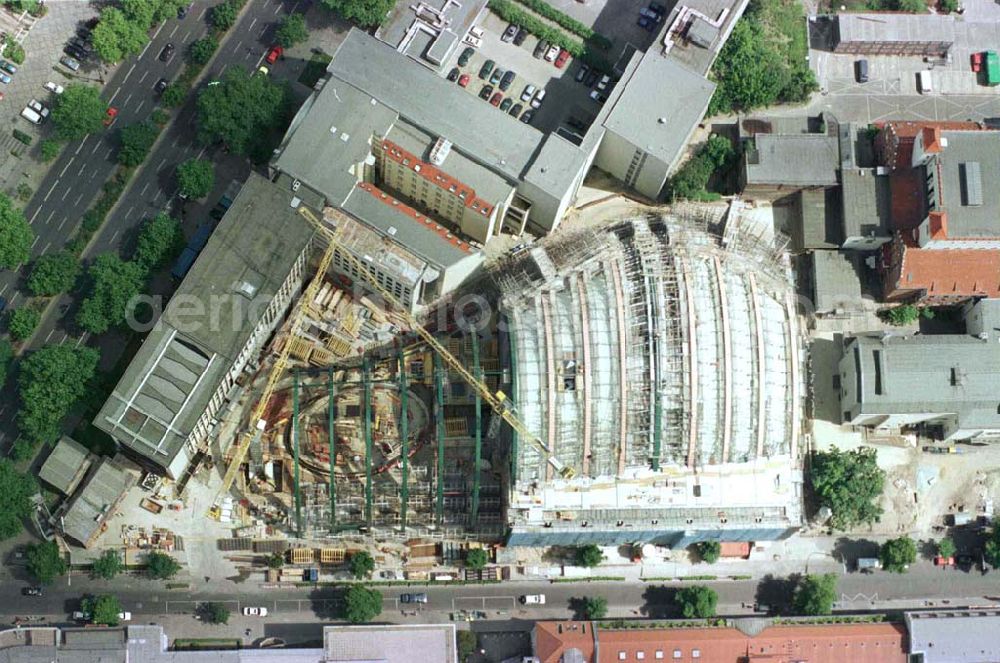 Berlin from the bird's eye view: Construction of the Ludwig Erhard Haus (LEH) in Berlin Charlottenburg. The LEH was built by the architects Nicholas Grimshaw & Partner. In the building are the IHK Berlin, the Berlin Stock Exchange and other important institutions of the regional economy