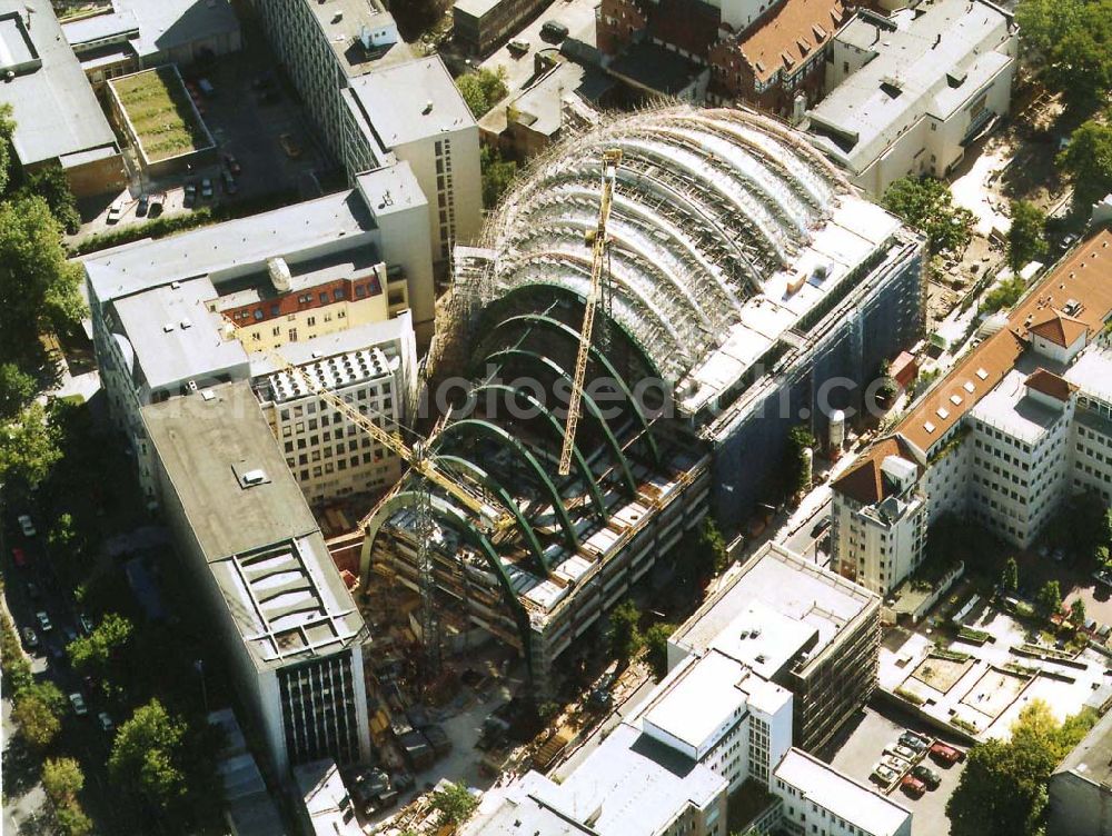 Berlin from the bird's eye view: Construction of the Ludwig Erhard Haus (LEH) in Berlin Charlottenburg. The LEH was built by the architects Nicholas Grimshaw & Partner. In the building are the IHK Berlin, the Berlin Stock Exchange and other important institutions of the regional economy