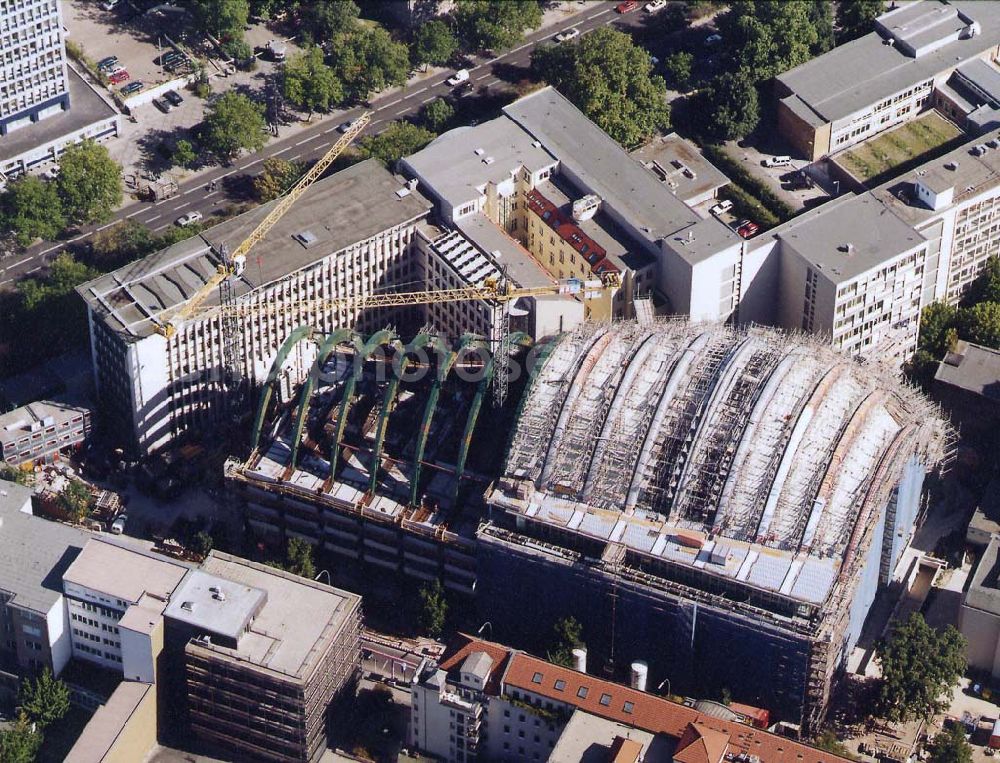 Aerial image Berlin - Construction of the Ludwig Erhard Haus (LEH) in Berlin Charlottenburg. The LEH was built by the architects Nicholas Grimshaw & Partner. In the building are the IHK Berlin, the Berlin Stock Exchange and other important institutions of the regional economy