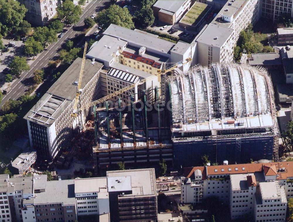 Aerial photograph Berlin - Construction of the Ludwig Erhard Haus (LEH) in Berlin Charlottenburg. The LEH was built by the architects Nicholas Grimshaw & Partner. In the building are the IHK Berlin, the Berlin Stock Exchange and other important institutions of the regional economy