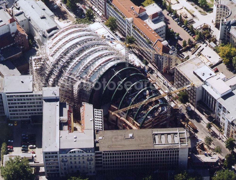 Berlin from above - Construction of the Ludwig Erhard Haus (LEH) in Berlin Charlottenburg. The LEH was built by the architects Nicholas Grimshaw & Partner. In the building are the IHK Berlin, the Berlin Stock Exchange and other important institutions of the regional economy