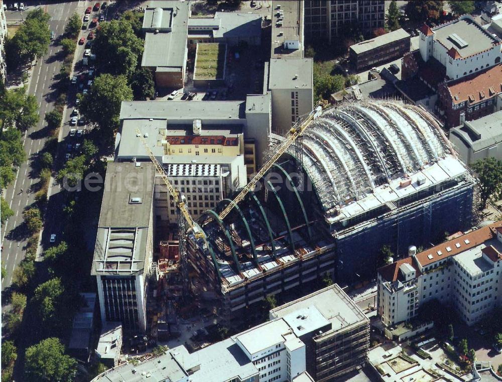 Berlin from the bird's eye view: Construction of the Ludwig Erhard Haus (LEH) in Berlin Charlottenburg. The LEH was built by the architects Nicholas Grimshaw & Partner. In the building are the IHK Berlin, the Berlin Stock Exchange and other important institutions of the regional economy