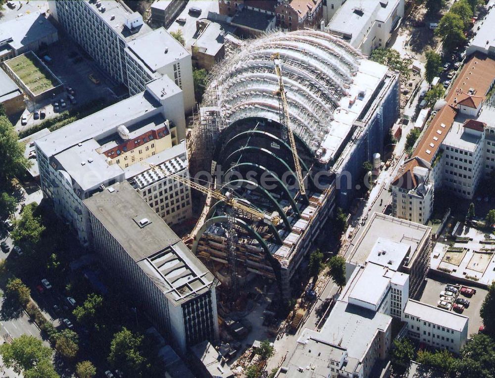 Aerial photograph Berlin - Construction of the Ludwig Erhard Haus (LEH) in Berlin Charlottenburg. The LEH was built by the architects Nicholas Grimshaw & Partner. In the building are the IHK Berlin, the Berlin Stock Exchange and other important institutions of the regional economy