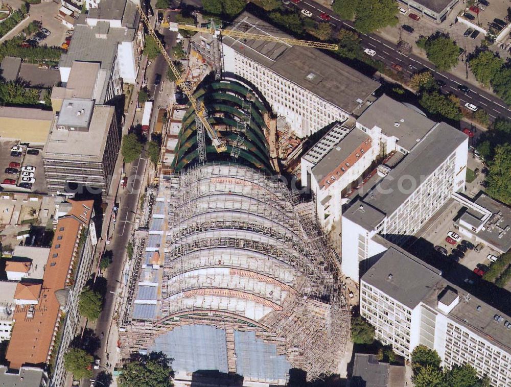 Berlin from above - Construction of the Ludwig Erhard Haus (LEH) in Berlin Charlottenburg. The LEH was built by the architects Nicholas Grimshaw & Partner. In the building are the IHK Berlin, the Berlin Stock Exchange and other important institutions of the regional economy