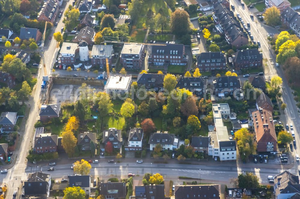 Aerial photograph Bottrop - Construction site for the new building on street An Luggesmuehle - Sterkrader Strasse in Bottrop at Ruhrgebiet in the state North Rhine-Westphalia, Germany