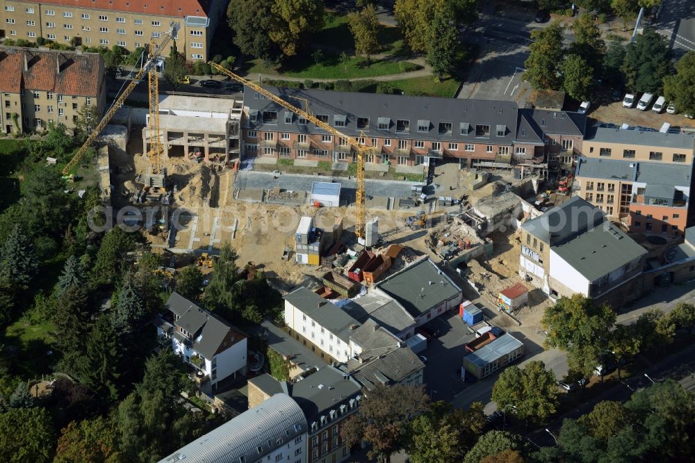 Potsdam from the bird's eye view: Construction site for the new building LUME ACHT - Living at the Einsteinhof in Potsdam in the state Brandenburg