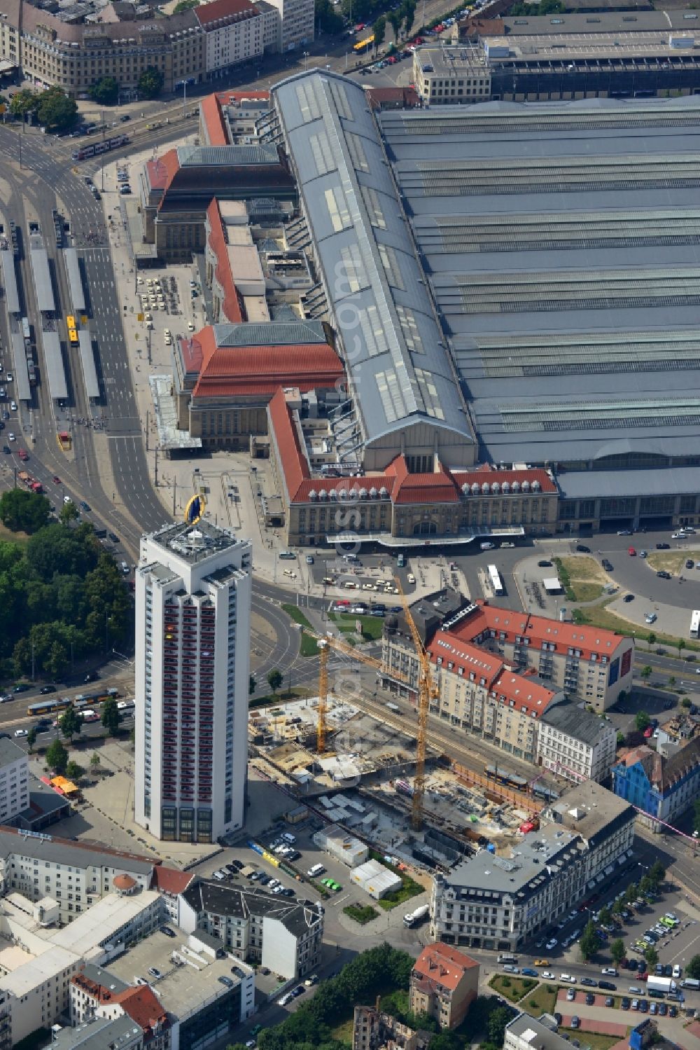 Aerial image Leipzig - Construction site for the new building of the LWF - headquarters in Leipzig in Saxony