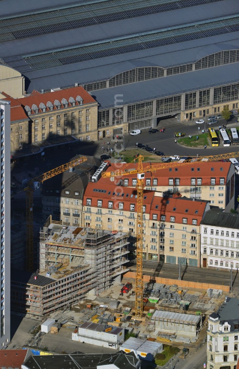 Aerial photograph Leipzig - Construction site for the new building of the LWF - headquarters in Leipzig in Saxony