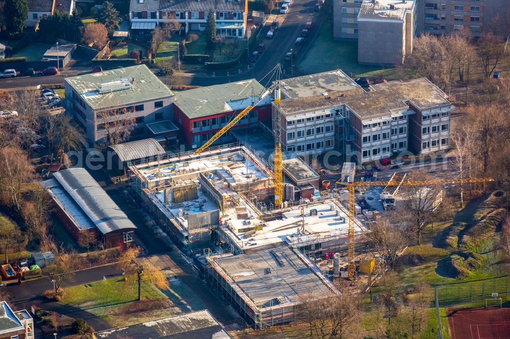 Aerial image Hamm - Construction site for the new building of the LWL-Schule for patients of LWL university hospital at Heithofer Allee midst a residential area in Hamm in the state North Rhine-Westphalia