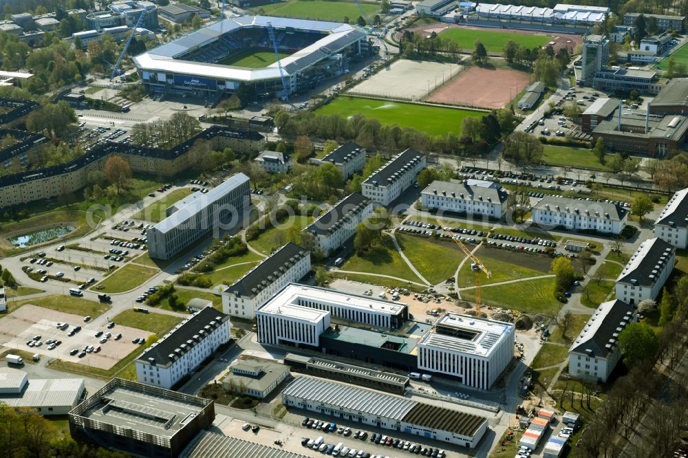 Aerial image Rostock - Construction site for the new building of Maritime Operation Center of Deutschen Marine on Kopernikusstrasse in Rostock in the state Mecklenburg - Western Pomerania, Germany