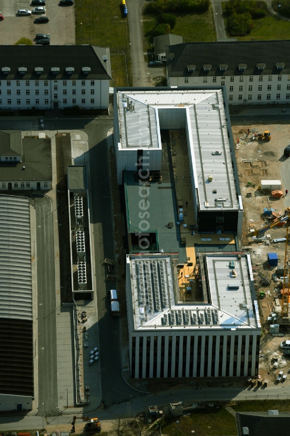 Rostock from above - Construction site for the new building of Maritime Operation Center of Deutschen Marine on Kopernikusstrasse in Rostock in the state Mecklenburg - Western Pomerania, Germany