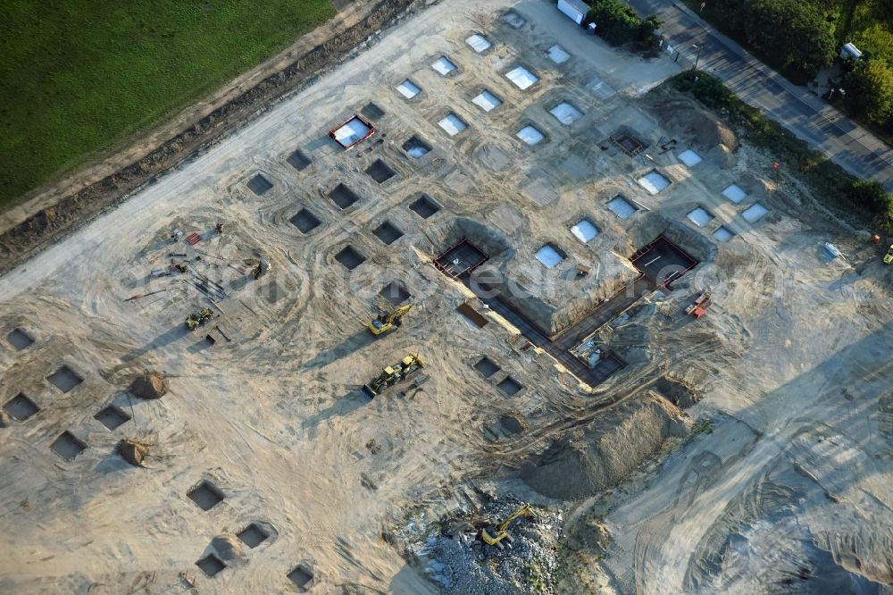 Aerial image Berlin - Construction site for the new building home-center of the Porta-Group at Pilgramer street in the district Mahlsdorf in Berlin