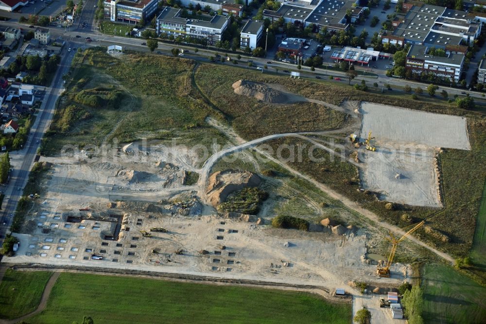 Berlin from above - Construction site for the new building home-center of the Porta-Group at Pilgramer street in the district Mahlsdorf in Berlin